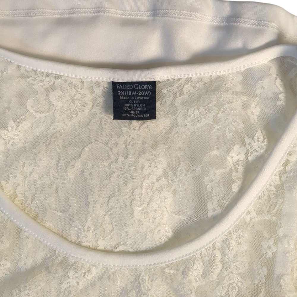 White Sheer Lace Faded Glory Sleeveless Tank Top / Blouse Sz 2X - Picture 3 of 3